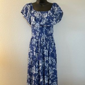 Xhilaration Periwinkle Blue Floral Print Smocked Off Shoulder Hi Lo Hem Dress